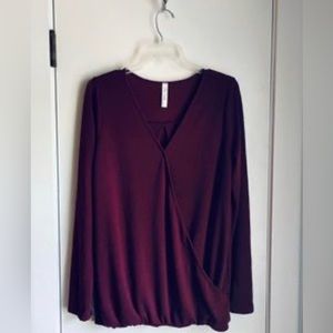 Bee Unique maroon VNeck cross body sweater